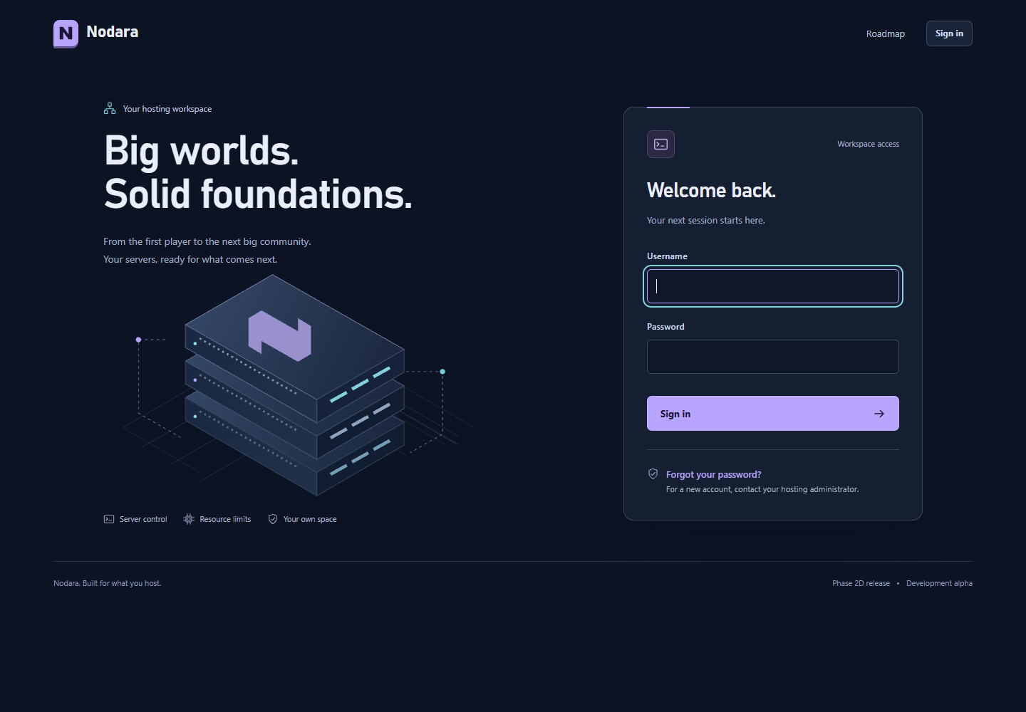 Nodara HTTPS sign-in page with empty username and password fields